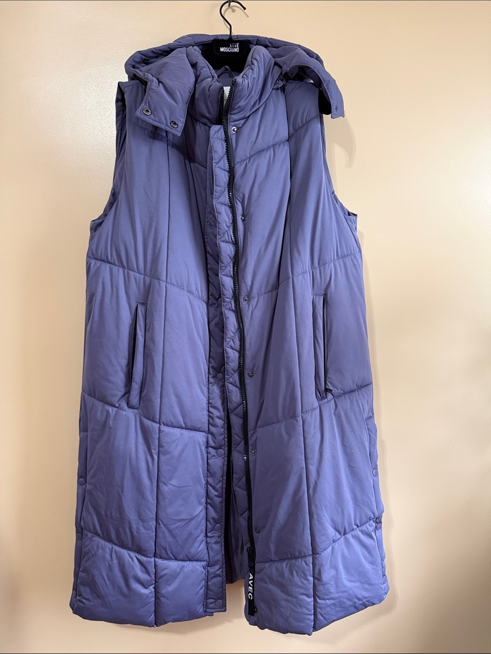 Avec Les Filles Lavender Quilted Hooded Longline Puffer Vest